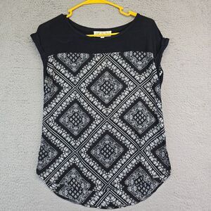 Pink‎ Rose Top Womens S Black Paisley Novelty Elephant Geometric Artsy Boho NWT